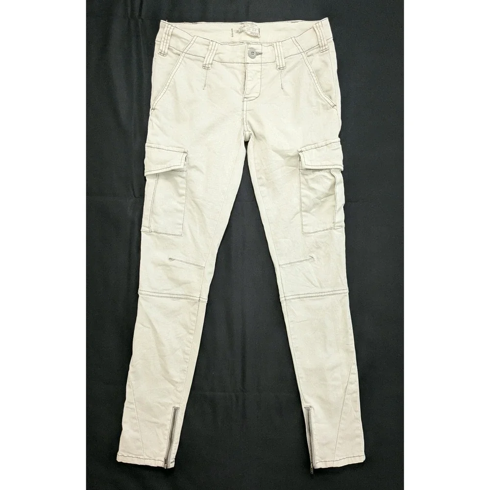 Free People Cargo Skinny Pants Button Fly Ankle Zip Beige Women's 25